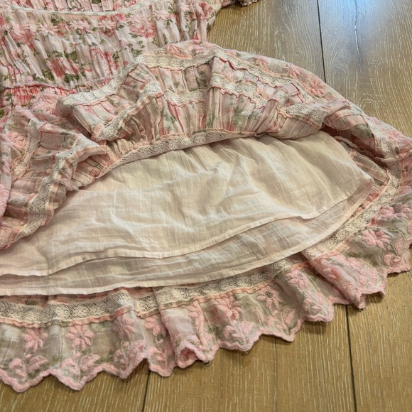 LoveShackFancy Augustine Pink Floral Cotton Eyelet Mini Dress - "Loves Me" Print - Picture 4 of 9